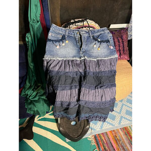 Women's Crest Blue Denim Purple Ruffle Mini Skirt Juniors 9